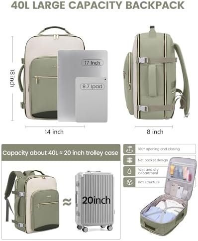 LOVEVOOK 40L Travel Backpack for Women & Men, Large Carry on Backpack for Airplanes with 3 Packing Cubes, TSA Personal Item Travel Bag fits 17" Laptop, Waterproof Travel Essentials Airline Approved - Image 4