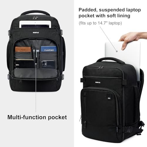 ECOHUB 16'' Travel Backpack For Women Men Airline Approved Personal Item Bag Essentials Laptop Casual Daypack Small Hiking Lightweight Waterproof Backpack, Black - Image 6