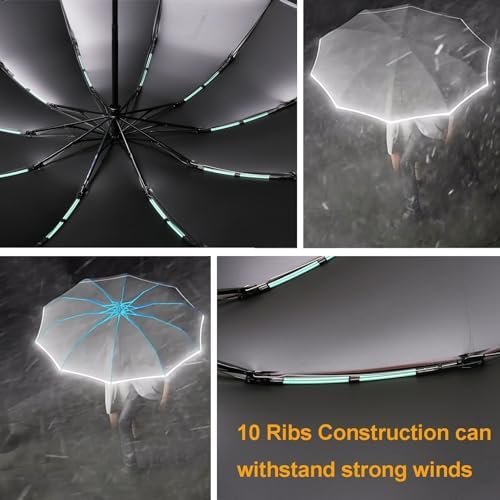 Windproof Travel Umbrella, Rain Sun and UV Resistant Auto Open Close Compact Portable Folding Umbrella for Car, Backpack, Men and Women, Black - Image 6