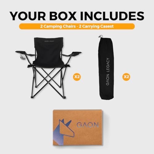 Folding Camping and Beach Chair for Outdoor with Cup Holder - Compact Lightweight Chair with Carry Bag Set of 2 (Black) - Image 6