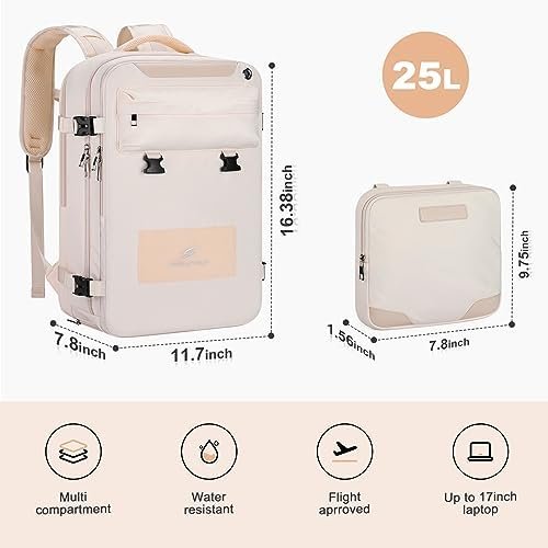 Maelstrom Travel Backpack for Women Men,25L Laptop Backpack Fits 17-Inch Laptop,Waterproof Carry On Backpack for Airplanes with Detachable Crossbody Bag&Shoe Compartment,Beige, Medium - Image 3