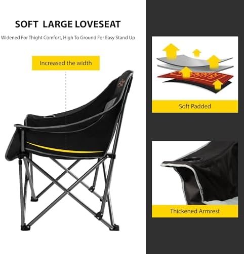 FAIR WIND 2 Pack Oversized Padded Camping Chair Heavy Duty Quad Fold Arm Chair Portable for Outdoor - Support 450LBS, Black - Image 4