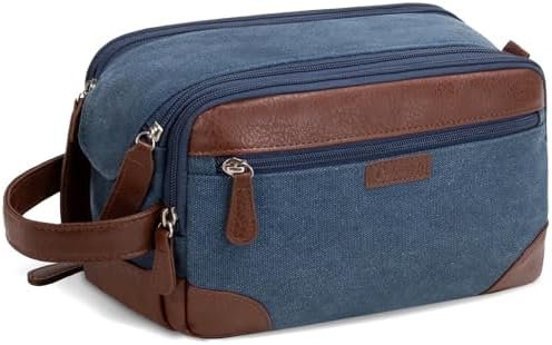 Travel Toiletry Bag for Men - Canvas Toiletries Bag with Multiple Pockets Large Hanging Dopp Kit Travel Bag for Toiletries Essentials Accessories - Navy Blue