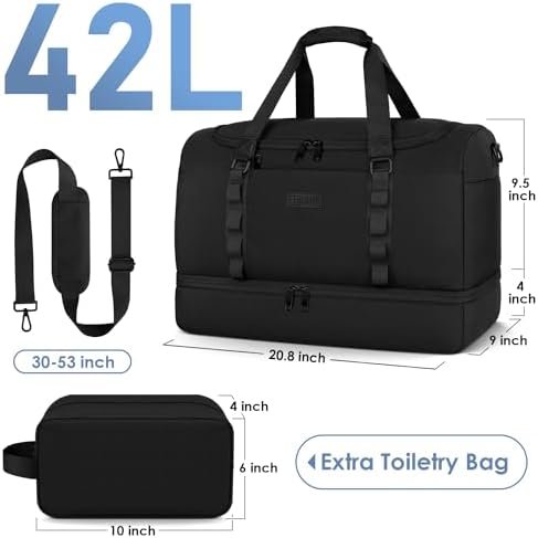 ETRONIK Travel Bag for Men Women, Duffle Bag & Gym Bag with Shoe Compartment, Weekender Overnight Bag with Toiletry Bag, Carry on Bags for Airplane for Travel, Trip, Gym, Yoga, Black - Image 7