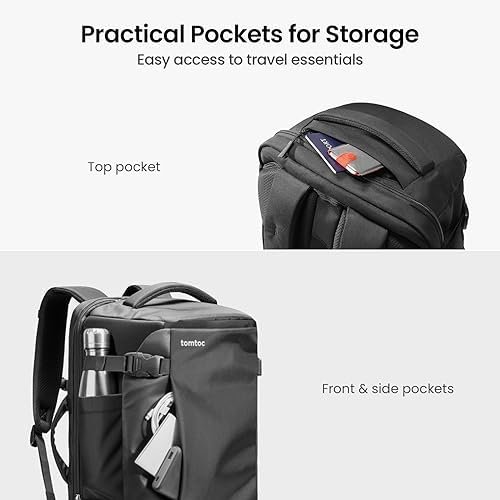 tomtoc Travel Backpack 40L, TSA Friendly Flight Approved Carry-on Luggage Hand Water-resistant Lightweight Business Rucksack, Durable Large Weekender Bag Daypack Fits 17.3 Inch Laptop - Image 5