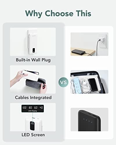 Charmast Portable Charger with Built-in Cables & Wall Plug, 10000mAh Portable Power Bank, External Battery Pack Travel Essentials Compatible with iPhone 16/15/14/13, Samsung, iPad etc - Image 4