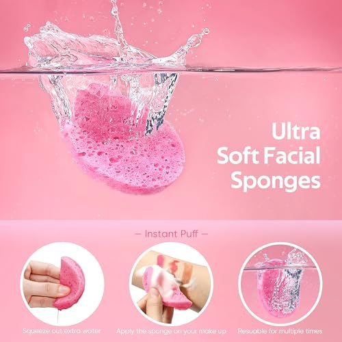 50-Count Compressed Facial Sponges for Daily Facial Cleansing and Exfoliating, 100% Natural Cosmetic Spa Sponges for Makeup Remover, Reusable, Pink - Image 2