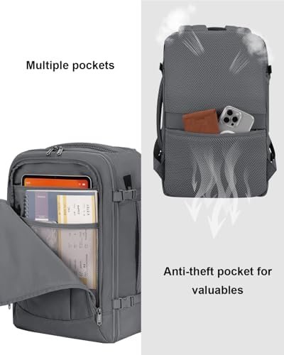 ECOHUB 17'' Travel Backpack, Personal Item Backpack with 13 Pockets, Flight Approved Carry on Backpack with USB Port & Luggage Sleeve, Travel bag for Men & Women, Water Resistant Backpack, Grey - Image 5