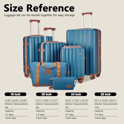 imiomo Luggage Sets 4 Piece Expandable Suitcase Set,Hardside Carry on Luggage with USB Port Cup Holder,Travel Luggage Spinner Suitcases with Wheels TSA Lock, Dark Blue Brown - Image 2