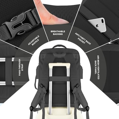 Travel Backpack, Extra Large Backpack, Carry On Backpack, 50L Expandable Flight Approved Big Bag Waterproof Business Luggage Suitcase Rucksack Casual Daypack Fits 17 Inch Laptop, Gifts for Men&Women - Image 4