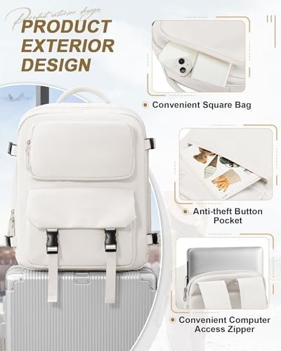 Large Travel Carry on Laptop Backpack for Women Men, Expandable Flight Approved Backpack, Waterproof Sports College bag Casual Daypack for Weekender Business Hiking with Beige - Image 3