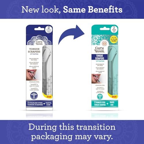 GuruNanda Stainless Steel Tongue Scraper (Pack of 2), Fight Bad Breath, Medical Grade 100% Stainless Steel Tongue Cleaner, Tongue Scraper For Adults and Kids, Great For Oral Care, Travel Friendly - Image 3