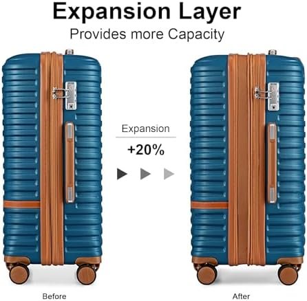 Joyway Luggage Set 3 Piece Suitcase Sets with Spinner Wheel,Hardside Expandable Travel Laggage with TSA Lock (13/20/24/28 Blue brown - Image 3