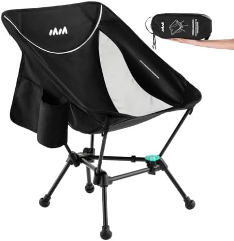 UltraPort 1-CinchLock Compact Camping Chair, Lightweight Camp Chair, Backpacking Portable Chair for Camping, Hiking, Anti-Sinking, One-Click Setup, U-Shaped Arc Design - Black