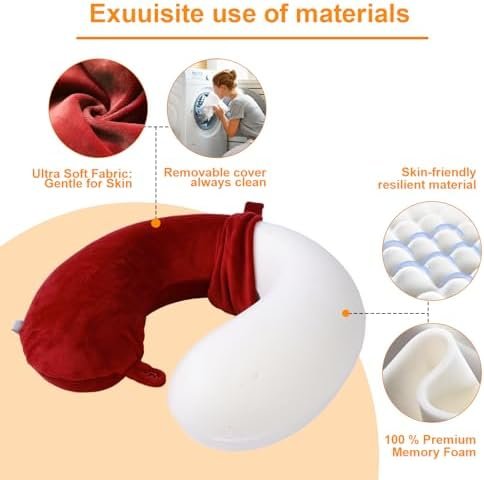 Travel Pillow,100% Pure Memory Foam U Shaped Neck Pillow,Super Lightweight Portable Headrest Great for Airplane Chair, Car,Home,Office,Sleeping Rest Cushion (Wine red) - Image 4