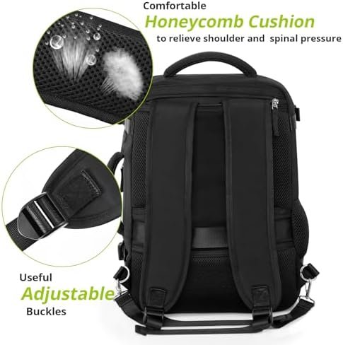 Travel Laptop Backpack, Carry On Backpack for Men Women Airline Approved, Large Waterproof College Business Work Hiking Casual Daypack Bag, Fits 16" Laptop, Black - Image 7