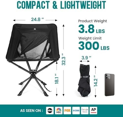 2024 Newest Swivel Portable Chair - Small Compact Collapsible Folding Chairs for Adults, Setup in 8 Seconds, Lightweight Outdoor Backpack Chair for Camping, Travel, Hiking, Beach, Support 300 LBS - Image 2