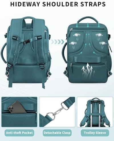 Travel Backpack for Women Men, Carry On Backpack with USB Charging Hole, 17 Inch Laptop Backpack Flight Approved Luggage, Large Waterproof Personal Item Bag for Weekender, Travel, College, Blue - Image 2