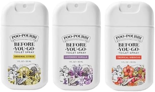 Poo-Pourri Before-You-Go Toilet Spray, Variety Pack 3 count- 1 Fl Oz each Pocket Travel Size - Original Citrus, Lavender Vanilla, and Tropical Hibiscus