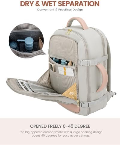 LOVEVOOK Travel Backpack For Women, 40L Carry On Backpack Flight Approved, TSA Personal Item Travel Bag Fits 17 Inch Laptop, Business Weekender Overnight Waterproof Daypack With 2 Cubes, Grey-Pink - Image 8