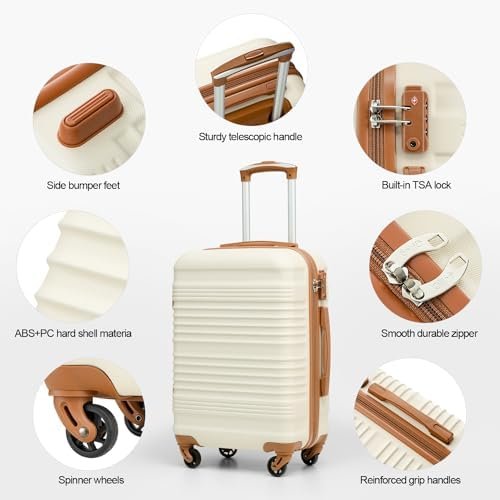 Coolife Luggage Set 3 Piece Luggage Set Carry On Suitcase Hardside Luggage with TSA Lock Spinner Wheels(White, 3 piece set (DB/TB/20)) - Image 3