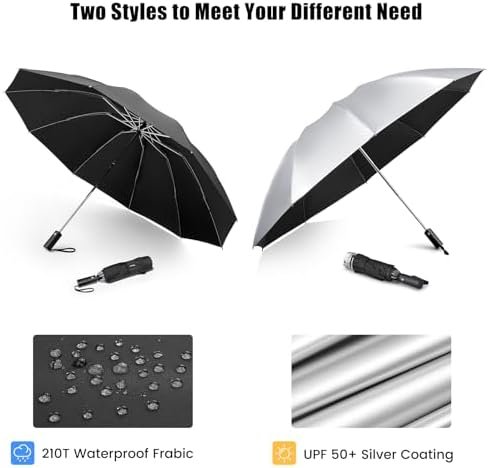 G4Free Large Umbrella 54 Inch Windproof Travel Umbrellas for Rain, Small folding Compact Reverse Umbrella with 10 Ribs Automatic Open Close (Black) - Image 9