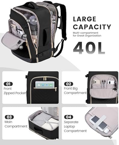 LOVEVOOK Travel Backpack For Women,40L Carry On Backpack Flight Approved,TSA Personal Item Travel Bag Fits 17 Inch Laptop,Business Weekender Overnight Daypack with Toiletry Bag and 2 Packing Cubes - Image 3