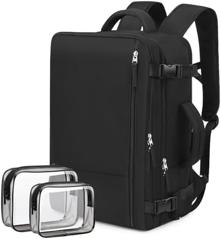 Hanples Extra Large Travel Backpack for Women as Person Item Flight Approved, 40L Carry On Backpack, 17 Inch Laptop Waterproof Backpack, Hiking, Casual Bag Backpack(Black)