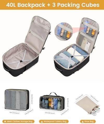 LOVEVOOK Large Travel Backpack for Women, Carry On Bag Backpack Flight Approved, 40L TSA Personal Item Travel Bag with 3 Packing Cubes, Waterproof 17 Inch Laptop Hiking Casual Bag Backpack - Image 3