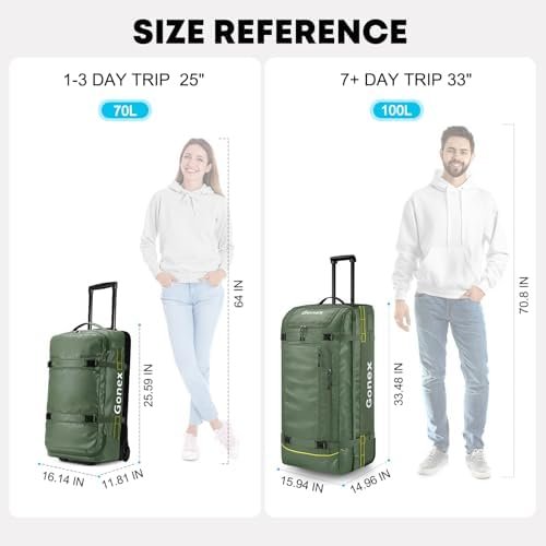 Gonex Rolling Duffle Bag with Wheels, 100L Water Repellent Large Wheeled Travel Duffel Luggage with Rollers 33 inch, Olive Green - Image 2