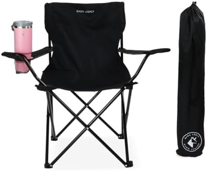 Folding Camping and Beach Chair for Outdoor with Cup Holder - Compact Lightweight Chair with Carry Bag Set of 2 (Black) - Image 9