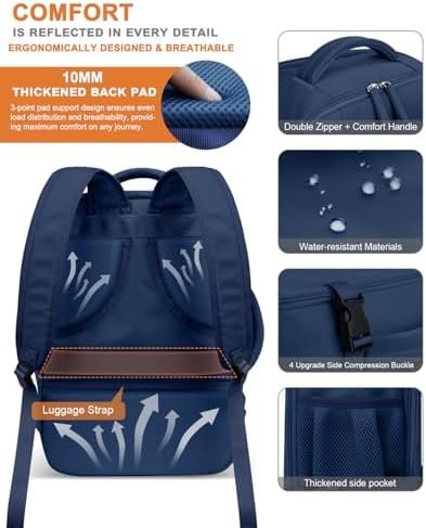 Capolo Travel Backpack for Women Men Waterproof Laptop Backpack Flight Approved Carry On Backpack Overnight Weekender Bag College Bookbag for Business, Work, Traveling Fits 15.6 '' Laptop,Navy Blue - Image 5