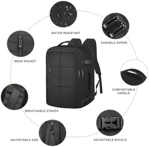 Travel Backpack, Extra Large Backpack, Carry On Backpack, 50L Expandable Flight Approved Big Bag Waterproof Business Luggage Suitcase Rucksack Casual Daypack Fits 17 Inch Laptop, Gifts for Men&Women - Image 5