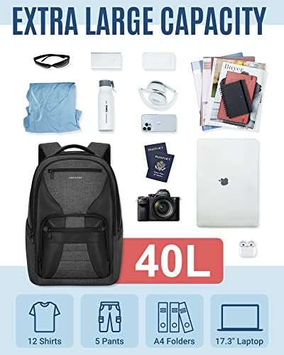LIGHT FLIGHT Travel Backpack, Laptop Backpack for Men,17.3 Inch Computer Backpack Business Back Pack, Work Bag with USB Charging Hole, 40L Large Casual Daypack, Black grey - Image 2