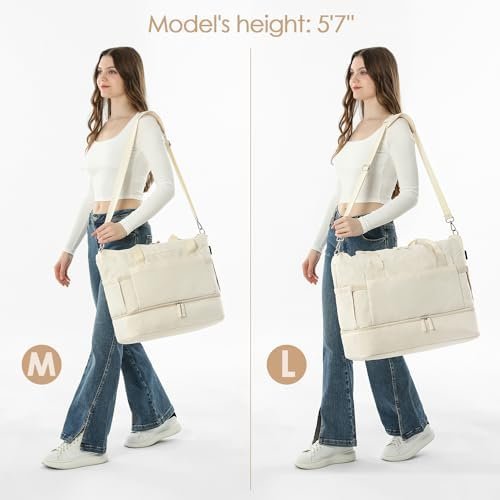 ETRONIK Gym Bag for Women, Personal Item Travel Duffel Bag with Shoes Compartment, Weekender Overnight Bag with Wet Pocket & USB Charging Port, Carry On Bag for Women, Travel, Gym, Weekend (Beige) - Image 7