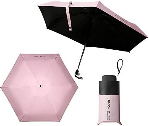 Upgraded Mini Travel Sun Rain Windproof Umbrella - Lightweight Compact Portable Parasol Outdoor UV Folding Umbrellas for Men Women Kids (Pink)