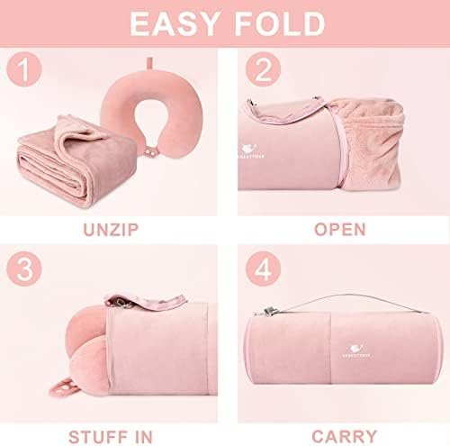 Travel Blanket and Pillow- Premium Soft Airplane Blanket with Durable Travel Bag, Hand Luggage Belt Compact Pack Large Blanket for Travel (Pink) - Image 5