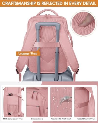 Capolo Travel Backpack for Women Men Waterproof Laptop Backpack Airlines Approved Carry On Backpack Bag Computer Bookbag for Business, Work, Traveling Fits 15.6 Inch Laptop(Pink) - Image 5