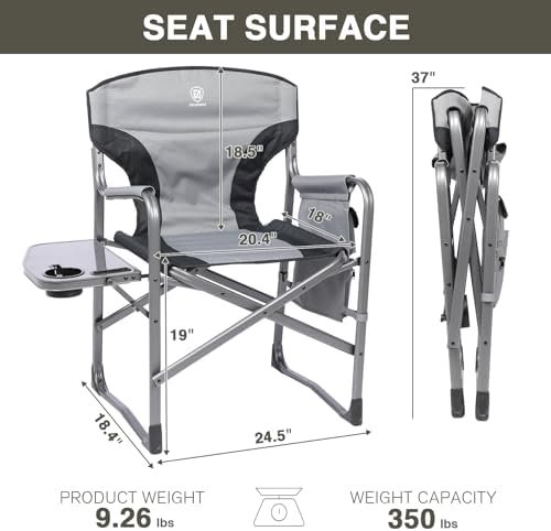 EVER ADVANCED Lightweight Folding Directors Chairs Outdoor, Aluminum Camping Chair with Side Table and Storage Pouch, Heavy Duty Supports 350LBS - Image 3
