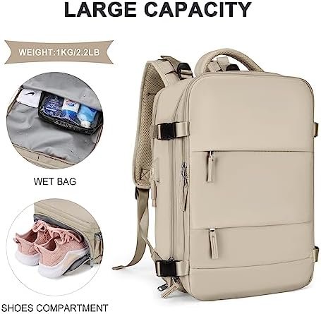 coowoz Large Travel Backpack For Women Men,Carry On Backpack,Hiking Backpack Waterproof Outdoor Sports Rucksack Casual Daypack travel essentials(Khaki) - Image 3