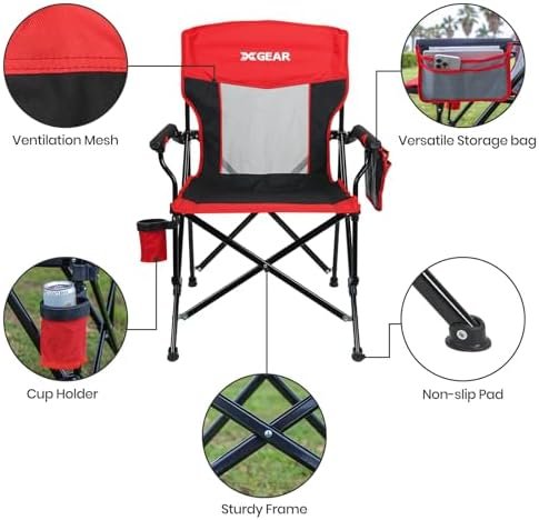 Camping Chair for Adults 350 LBS Support Camp Chair 2PCS with Breathable Mesh Back Fabric with Arm Rest Cup Holder and Portable Carrying Bag - Image 3