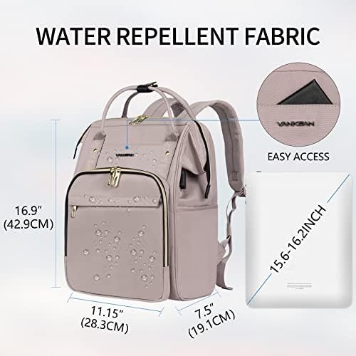 VANKEAN 15.6-16.2 Inch Laptop Backpack Carry On for Women Computer Work Backpack, Water Proof College Daypack with USB Port RFID Pocket, Business Travel Light Dusty Pink - Image 2
