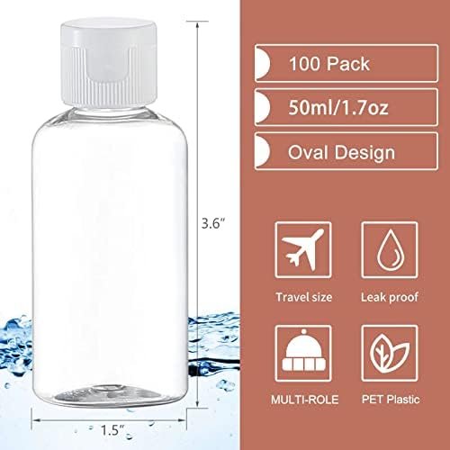 100 Pack 1.7oz Plastic Empty Bottles with Flip Cap Small Travel Size Bottles Hand Sanitizer Bottles Refillable Travel Container for Shampoo Body Soap Lotions Baby Shower (Clear) - Image 2