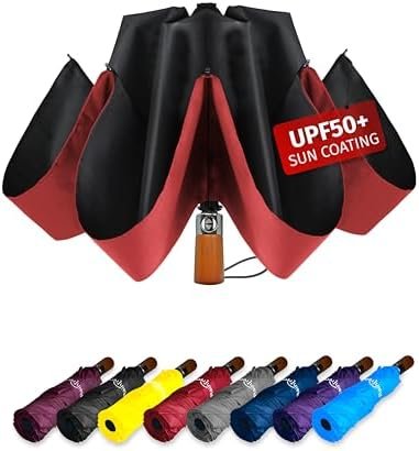 Raintrend UPF 50+ UV Protection Travel Umbrella 41 Inch Windproof Lightweight Inverted Umbrella for Sun and Rain