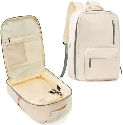Large Travel Backpack for Women,Carry On Backpack Spirit Airline Flight Approved,15.6Inch Laptop Backpack Personal item bag 18x14x8 for College Weekender Business Hiking,Mochila De Viaje BeigeGreen