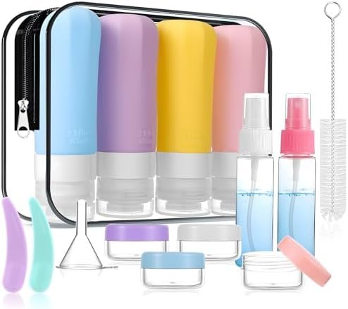 16 Pack Travel Bottles Set for Toiletries, Leak Proof Silicone Squeezable Containers, TSA Approved 2.9oz for Conditioner, Lotion, Shampoo & Body Wash, Easy to Squeeze and Clean