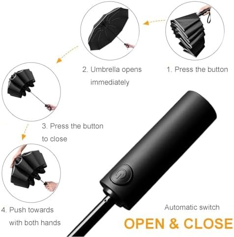 Windproof Travel Umbrella, Rain Sun and UV Resistant Auto Open Close Compact Portable Folding Umbrella for Car, Backpack, Men and Women, Black - Image 5