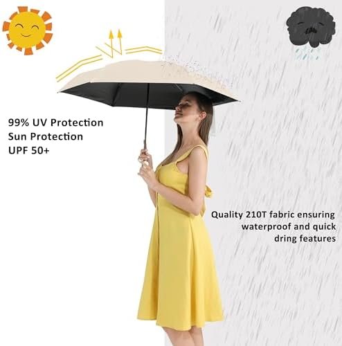 BAODINI Small UV Protection Travel Umbrella Compact for Rain and Sun UPF 50+ Windproof Portable 42 inch Umbrella for Women and Men - Image 4
