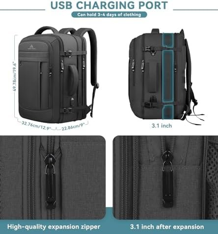 Travel Backpack, Extra Large Backpack, Carry On Backpack, Expandable Airline Approved Water Resistant Business Luggage Suitcase Daypack Bag Fits 17 Inch Laptops, Travel Gifts for Men Women, Black - Image 2