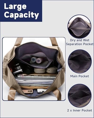 Folding Travel Bag Carry on Bags for Airplanes with Detachable Adjustable Shoulder Strap Light Weight Travel Duffle Bag for Women with Suitcase Sleeve 17x11x9 inch - Image 8